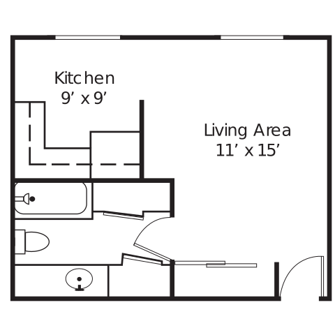 Floor plan for studio, 1 bath, 550 sqft